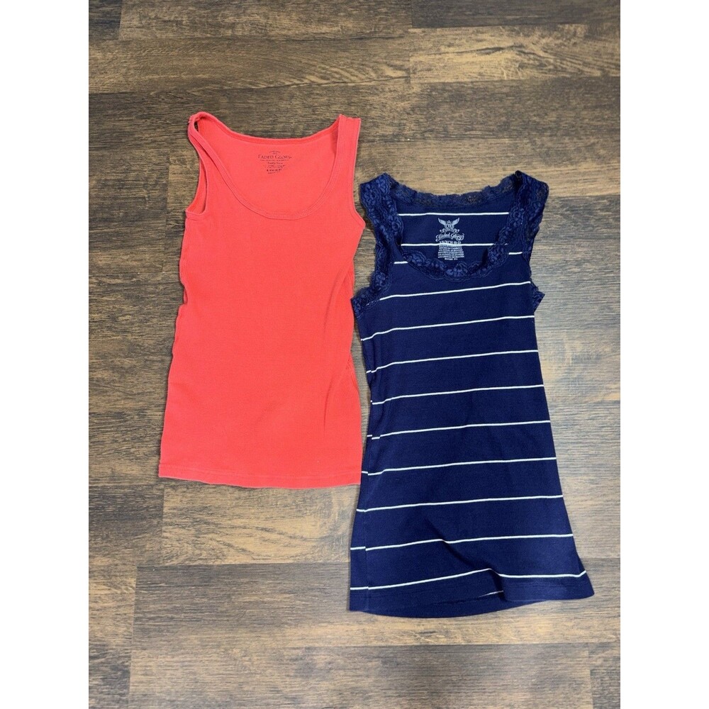 Faded Glory Tank Top Bundle XS/S Lace Trim Striped & Red Ribbed Tops
